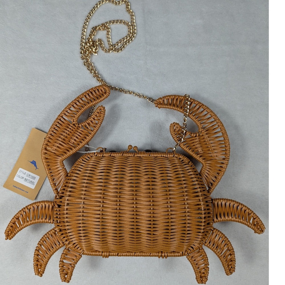NEW Tommy Bahama Crab Wicker Crossbody Bag Natural Rattan Novelty Clutch CR1000 - Picture 2 of 4